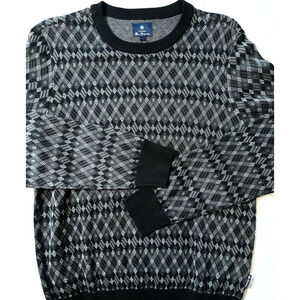 Ben Sherman Mens L Black Argyle Fair Isle Crewneck Sweater